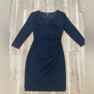 Elegant Navy Embroidered Wrap Dress